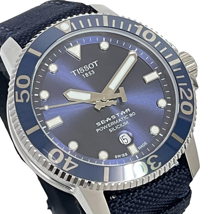 【TISSOT/ティソ】 シースター1000 T120.407 裏スケ 腕時計 ステンレススチール/キャンバス 自動巻き/オートマ 紺文字盤 メンズ,  【中古】【真子質店】【GD】, 【MaYMi】