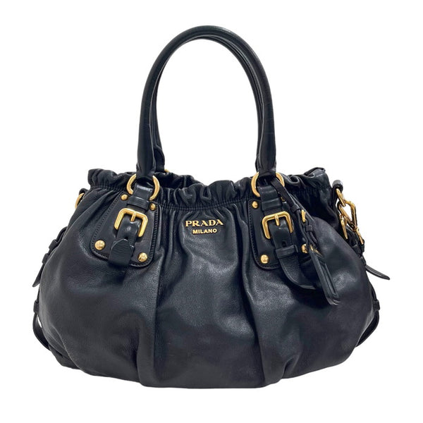 【PRADA/プラダ】 BR4259 ギャザー ショルダーバッグ 2WAY ハンドバッグ レザー ブラック レディース【中古】【真子質店】【GD】,  【TMix】