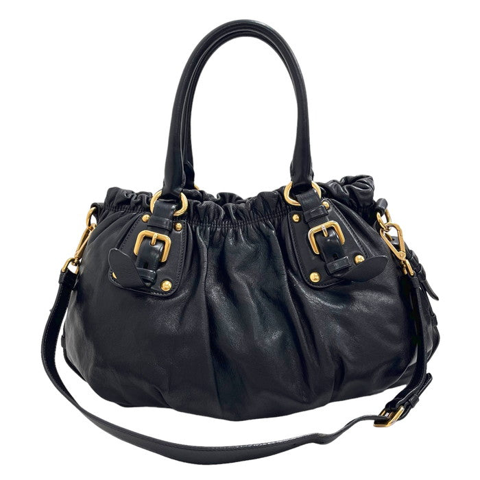 【PRADA/プラダ】 BR4259 ギャザー ショルダーバッグ 2WAY ハンドバッグ レザー ブラック レディース【中古】【真子質店】【GD】,  【TMix】