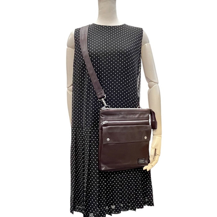 新品未使用PORTER ブラウンレザーショルダーバッグ PORTER/ポーター】 ショルダーバッグ レザー ブラウン メンズ【中古