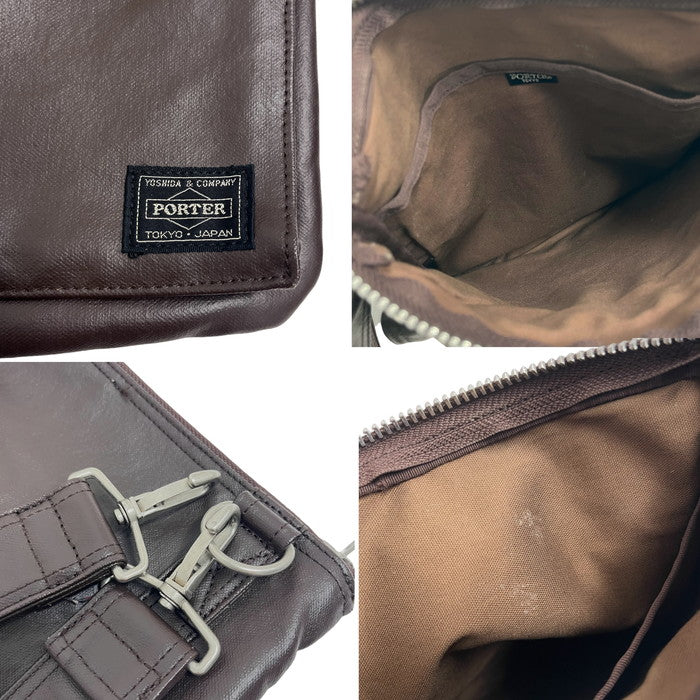 新品未使用PORTER ブラウンレザーショルダーバッグ PORTER/ポーター】 ショルダーバッグ レザー ブラウン メンズ【中古