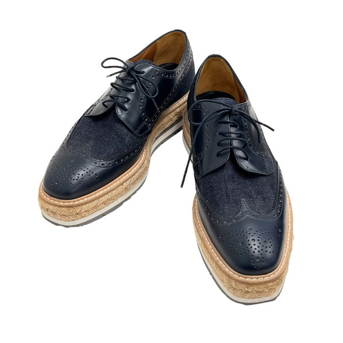 【銀座店購入・名作】PRADA 厚底エスパドリーユ　ドレスシューズ8 1/2 PRADA - PRADA プラダ エスパドリーユ ウイングチップ レース