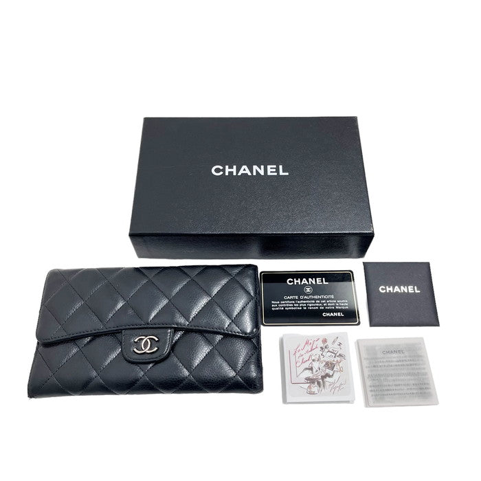 CHANEL シャネル キャビアスキン マトラッセ 二つ折財布 コンパクト CHANEL/シャネル】 マトラッセ 二つ折り財布 キャビアスキン ブラック