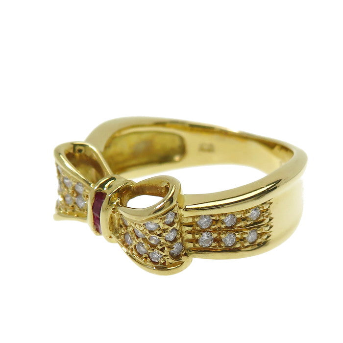9号 リボン ダイヤモンド 計0.24ct ルビー 計0.08ct リング・指輪 K18 