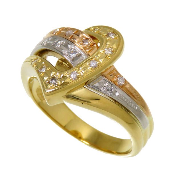 12号 スリーカラー V字デザイン ダイヤモンド 計0.13ct リング