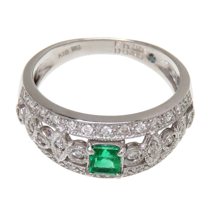 12号 透かしデザイン ミル打ち エメラルド 0.30ct ダイヤモンド 計0.30 