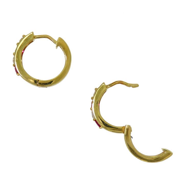 フープ ルビー ダイヤモンド 計0.08×2ct ピアス K18ゴールド 18金 2.1g 
