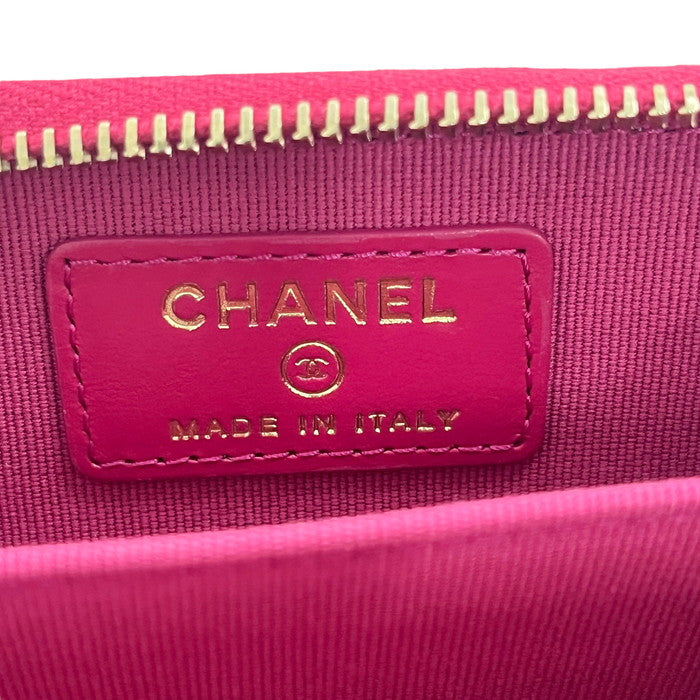 CHANEL/シャネル】 ジップコインパース コインケース/グレインドシャイニーカーフスキン ピンク レディース【中古】【真子質店】【BL