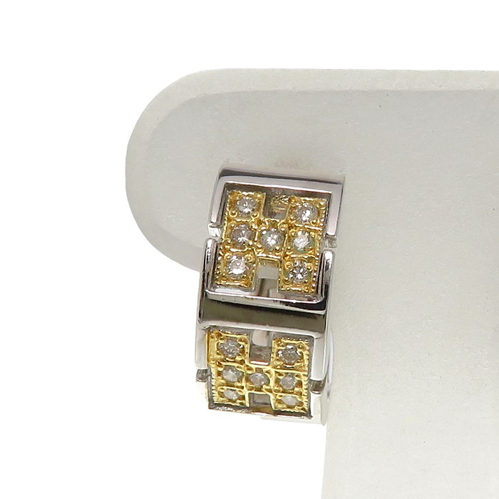 Hモチーフ フープ ダイヤモンド 計0.14×2ct ピアス K18WGホワイト